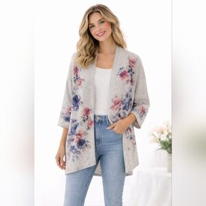 Anthropologie Live In The Moment Floral Knit Kimono Cardigan Medium